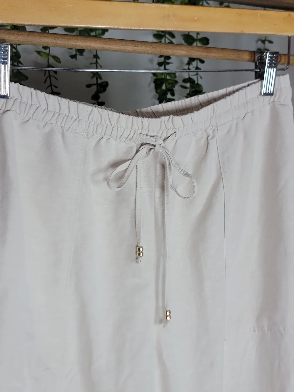H&M Linen Blend Jogger Pants Cream Drawstring Ankle Tie Boho Resort Small